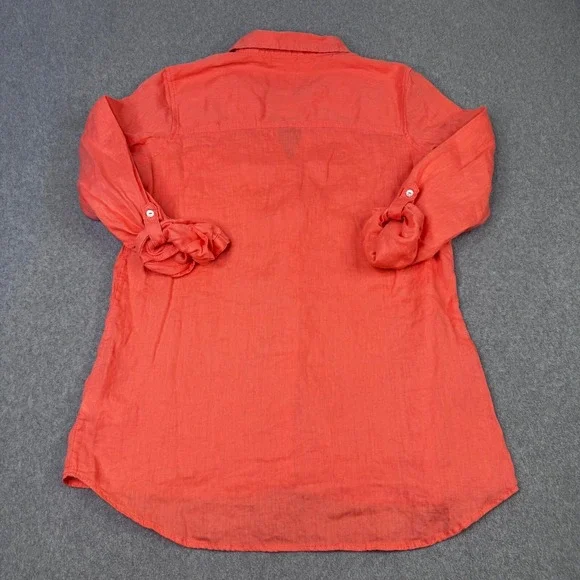 Sigrid Olsen Linen Top Orange Roll Sleeve Women's Size M Tunic Lagenlook Coastal - Picture 3 of 5
